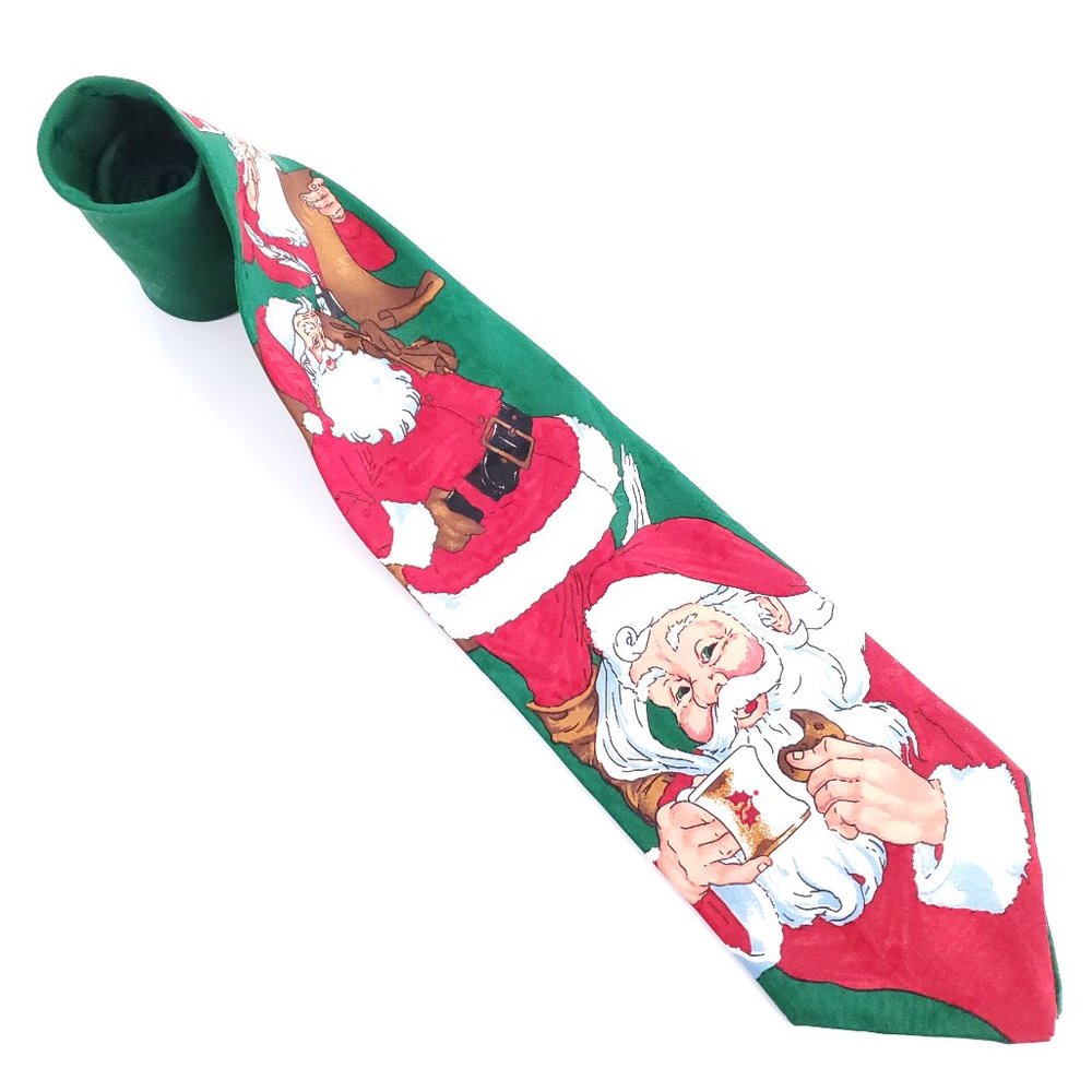 Hallmark Men Necktie Christmas Santa Red Green 57x4 - NWOT